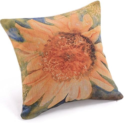 Magicboxes Home Decorative Cotton Linen Square Pillowcase Big Watercolor Sunflower Throw Pillow Shams Cushion Cover 18" x 18"