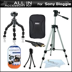 All In Accessories Bundle Kit For Sony Bloggie Duo MHS-FS2 Video Camera Includes Deluxe Hard Case + 50 Tripod w/ Case + Flexible Tripod + Mni HDMI Cable + LCD Screen Protectors + Mini Tabletop Tripod + MicroFiber Cleaning Cloth
