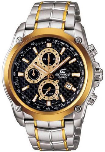 Men's Two Tone Stainless Steel Edifice Black Dial Chronograph