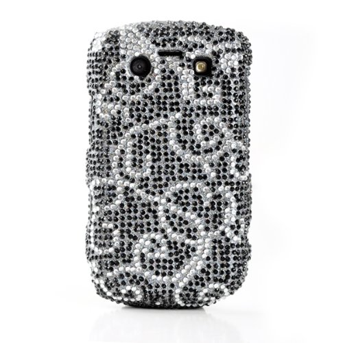 Silver Swirl on Metallic Black “Crystal Art” bling cover case for Blackberry Onyx Bold 2 9700