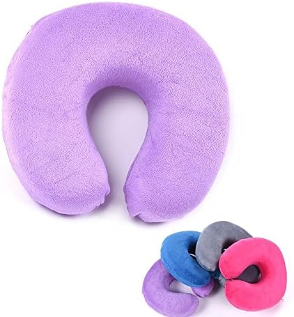 STRAUS:Head Rest Memory Foam Comfort Neck Support Office Soft Car Plane Travel U-shape Pillow Cushion with Washable Zipper Case (purple)