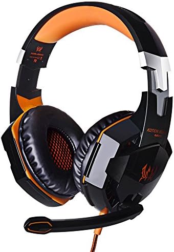GuDenns Over Ear Stereo Gaming Headset Wired Headphone with Adjustable Headband and Microphone Mic LED Indicator Noise Isolation/In-line Volume Control for PC Gamers Orange