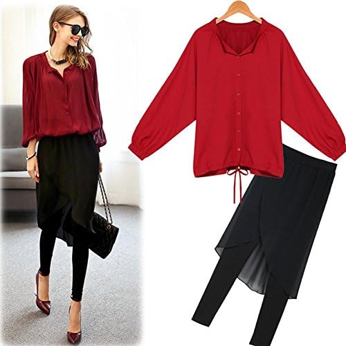 QNE233 2015 fashion collar loose shirt female black culottes suit (RED, S)