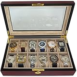Elegant 12 Piece Cherry Wood Rosewood Watch Box Display Case Collection Jewelry Box Storage Glass Top