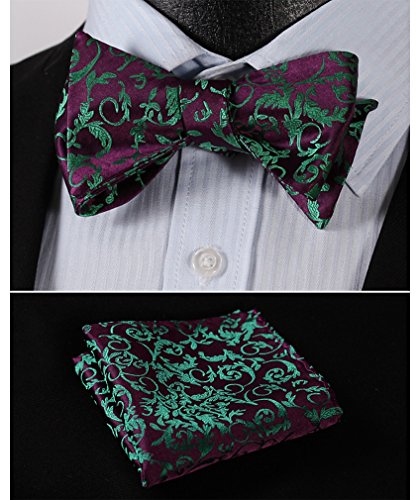 SetSense Men's Floral Jacquard Woven Self Bow Tie Set