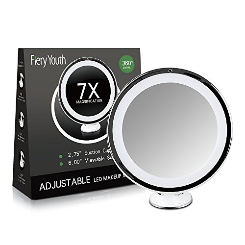 Fiery Youth Adjustable Makeup Mirror LED Lighted Vanity,Bathroom Mirror,With 7X Magnification 360°Swivel 6