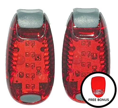 LED SAFETY LIGHT (2 Pack) - Walking, Runners, Bike, Personal Clip Safety Strobe Light Free Bonuses: Flashing Bicycle Headlight and Mini Screwdriver