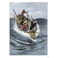 Nantucket Sleigh-Ride in Which a Longboat Is Pulled by a Harpoon Line Lodged in a Whale Giclee Poster Print, 18x24