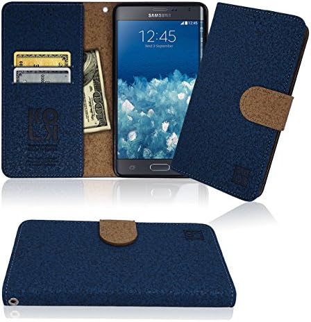 Note Edge Cork Wallet Case, ID / Credit Card 1 Cash Slot, Power Magnetic Clip For Samsung Galaxy NoteEdge Cover Flip Diary 2 Tone (Navy with Beige)