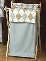 Baby and Kids Clothes Laundry Hamper for Brown and Blue Argyle Bedding Sets