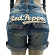 RED PEPPER 7128-1 Size 27 Women's Denim Shorts with Suspenders Embroidery Embroidered Distressed