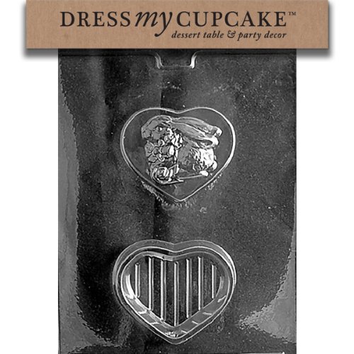 Dress My Cupcake DMCV129 Chocolate Candy Mold, Bunny on Heart Pour Box, Valentine's Day