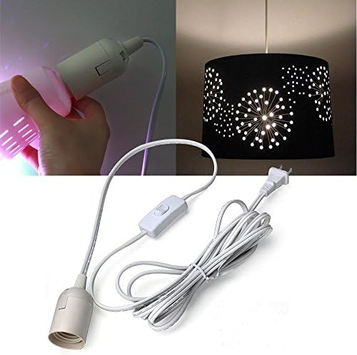 LUCKDAYL 5.9ft Extension Hanging Light Cable US Plug E27 Light Bulb Screw Socket Cord Cable with On/off Switch