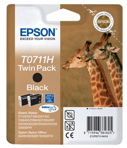 Epson Original T0711H High Capacity Black Ink Cartridge Twin Pack