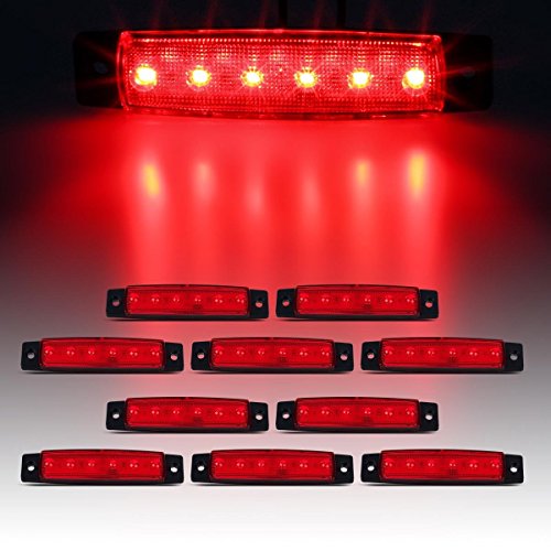 Partsam 10Pcs Red 6 LED Side Marker Indicators Rear Tail light Trailer Truck Lorry HGV