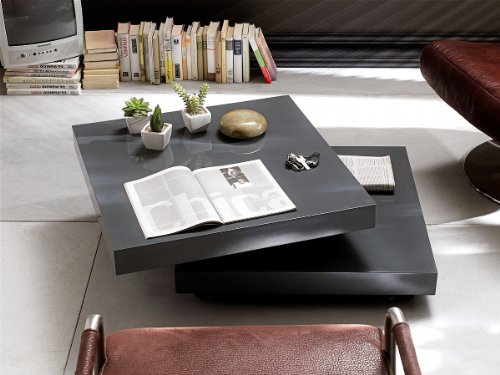 Couchtisch Quadro 75x75 Hochglanz Grau Wohnzimmertisch drehbar