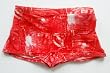 Mens Square Cut Boy Short Swimsuit with Adjustable Elastic Drawstring Waist Mesh Lined. Red or Denim Blue Patch Print in Sizes 30-40