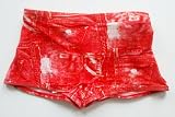 Mens Square Cut Boy Short Swimsuit with Adjustable Elastic Drawstring Waist Mesh Lined. Red or Denim Blue Patch Print in Sizes 30-40