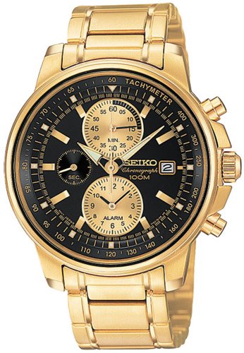 Seiko Mens SNAB64 Alarm Gold-Tone Watch
