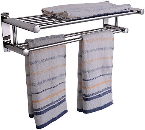 Double Stainless Wall Mounted Bathroom Towel Rail Holder Storage Rack Shelf Bar