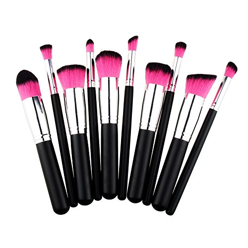 Unimeix? 10 pcs Premium Synthetic Kabuki Makeup Brush Set Cosmetics Foundation Blending Blush Eyeliner Face Powder Brush Makeup Brush Kit (Black Rose)