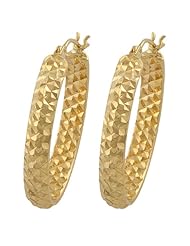 14 Karat Yellow Gold 4x26x20-mm Diamond-cut Oval Hoop Earrings
