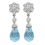 10K White Gold 1/5 ct. Diamond and 10 ct. Blue Topaz Drop Earrings