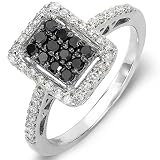 10k White Gold Black & White Round Diamond Ladies Cocktail Ring (0.55 cttw)