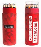 48 Colored Pencils Set, Wood-Cased, Pre-Sharpened, Assorted Colors, 7