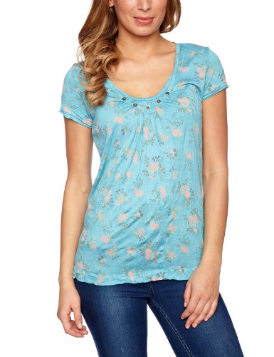 edc by ESPRIT Damen T-Shirt Regular Fit, gebl&uuml;mt 032CC1K046, Gr. 36 (S), Blau (blue colorw Preisvergleich
