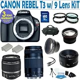 Canon Rebel T3 (EOS 110D) 9 Lens Deluxe Kit with EF-S 18-55mm f/3.5-5.6 IS II Zoom Lens & EF 75-300mm f/4-5.6 III Telephoto Zoom Lens + Canon 50mm 1.8 Lens + 16GB Deluxe Accessory Kit + 3 Year