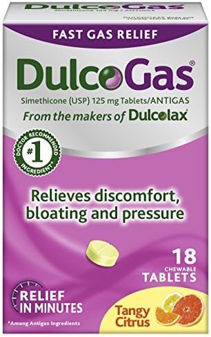 Dulcogas Maximum Strength Antigas Tablets, Tangy Citrus, 18 Count - Buy Packs and SAVE (Pack of 3)