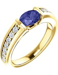 18K Yellow Gold 7.00x5.00mm Oval Cut Tanzanite and Diamond Ring -- LIFETIME WARRANTY
