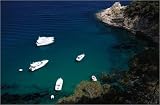 photographie Motorboats anchored in a cove off the Costa Brava. est disperible en (L x H): 110 x ... Image du produit