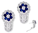Sterling Silver Earring cubic-zirconia. Sapphire Diamond Flower Clip With Post in (925. Sterling Silver)