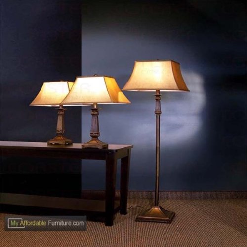 3pc Table & Floor Lamps Set in Deep Bronze Finish On Sale