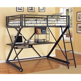 Full Size Loft Bunk Bed in Textured Black Finish - Z-Bedroom Collection
