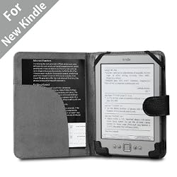 Acase(TM) Classic Leather Case (Black) for 4th Generation 6" Kindle Wi-Fi w/o Keyboard (NOT FOR KINDLE TOUCH)
