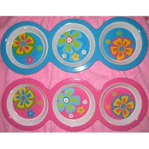 Pink and Blue Flower Power 3 Section Serving Trays