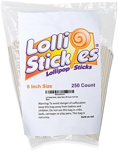 250-Count, 6 Inch Size, LolliStickies Brand, Paper Lollipop and Cake Pop Sucker Sticks, Made in USA