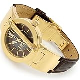 Raphael Leon Womens Designer Watch - Diamonds with Mother of Pearl Face and Brown Leather Band