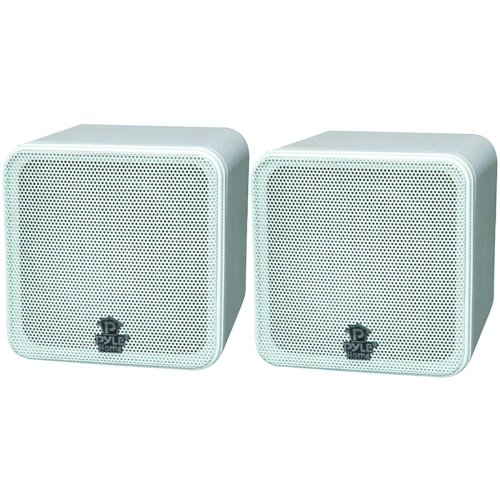 Pyle Home PCB4WT 4-Inch 200-Watt Mini Cube Bookshelf Speaker (White) (Pair)
