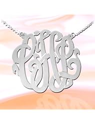 Monogram Necklace 2 inch Sterling Silver Handcrafted Cutout Personalized Initial Necklace - Made in USA