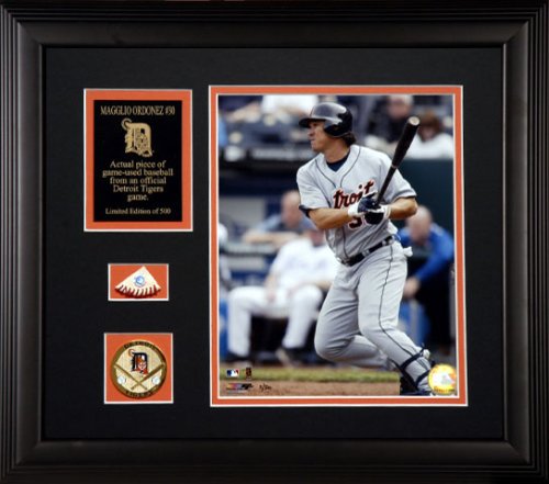 Magglio Ordonez Framed (Detroit Tigers) 8x10 Photo with Game-Used Baseball Piece & Medallion