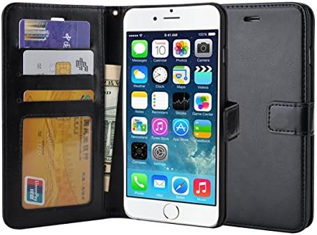 Roll over image to zoom in iPhone 6 Plus Case,FOLOK Fashion Pu Leather Magnet Wallet Credit Card Holder Flip Case Cover with Built-in 3 Card Slots for iPhone 6 Plus 5.5" Inch (Black)