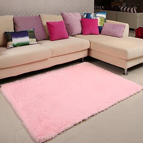 Light Pink Plush Rectangle Livingroom Carpet Super Soft Non-slip Area Rug Durable Solid Floor Rug Children Play Solid Home Decorator Floor Rug Baby Crawling Rug (Light pink, 4'0x6'6)