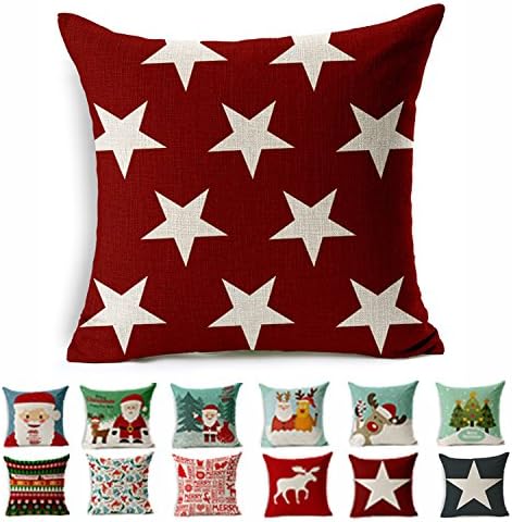 Cotton Linen Square Shams Decorative Throw Christmas Pillow Cover Cushion Case (Small Star) Set of 1 Hidden Zippered for Sofa,Couch,Bed and Chair Fit 18x18 Inserts