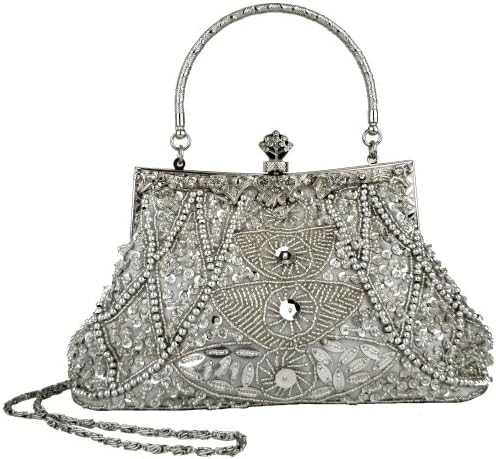 Exquisite Seed Bead Sequined Leaf Clutch Purse Evening Handbag w/ Hidden Handle