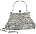 Exquisite Seed Bead Sequined Leaf Evening Handbag, Clasp Purse Clutch w/Hidden Handle