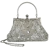 Exquisite Seed Bead Sequined Leaf Evening Handbag, Clasp Purse Clutch w/Hidden Handle